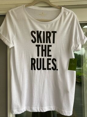 kate spade White T-Shirt with Black Skirt the Rules Slogan